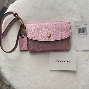 Authentic Coach card pouch case with detachable wrist strap. Brand new - pink